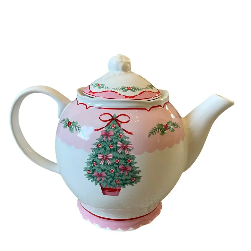 PINKMAS Pink Bows Christmas Tree Teapot 7 x 10